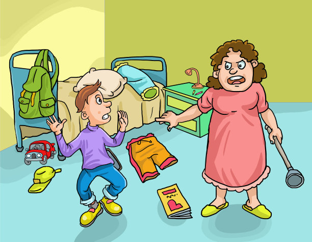 妈妈生气地看着凌乱的卧室图片下载