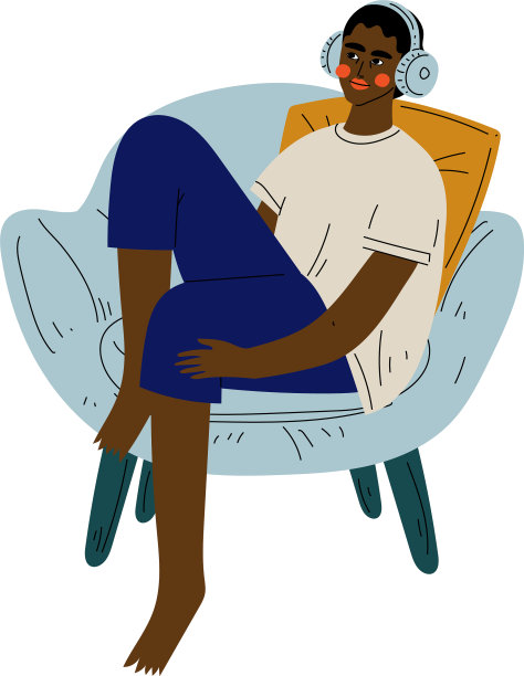 年轻的非裔美国人坐在扶手椅上图片下载