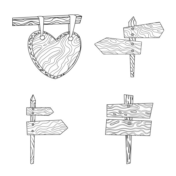 孤立对象硬木和材料标志集图片下载