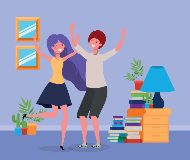 年轻夫妇在客厅跳舞图片下载