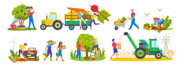 收割季节的拖拉机和农业工人图片下载