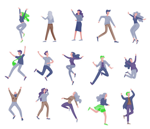 跳跃角色摆出各种姿势，一群年轻人图片下载
