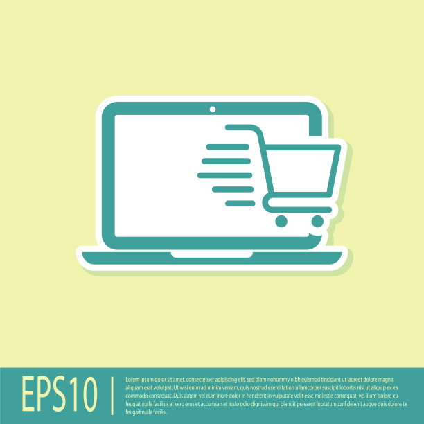 绿色购物车屏幕上的笔记本电脑图标图片下载