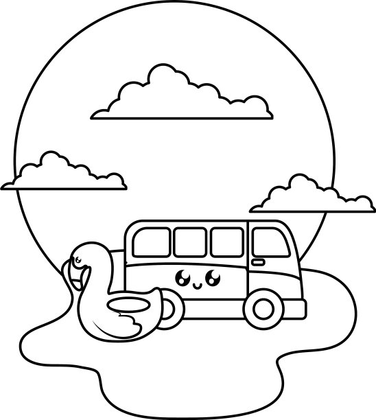 浮佛兰芒与货车卡哇伊在海滩图片下载