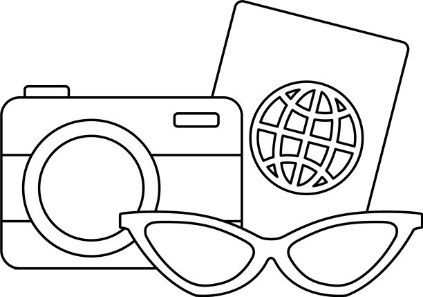 带护照和太阳镜的相机图片下载