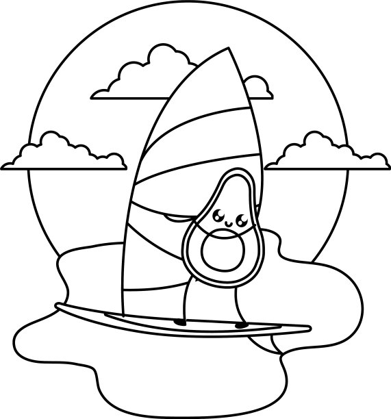 鳄梨与帆船在海上卡哇伊风格图片下载