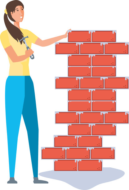 孤立的女性化身和砖块设计图片下载