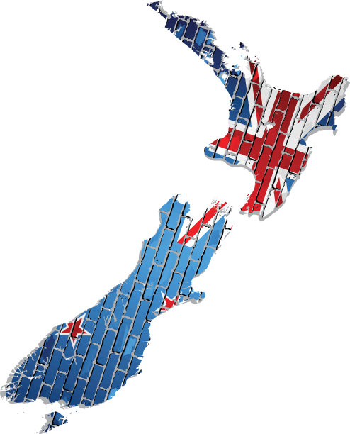 新西兰地图里面有一面闪闪发光的国旗图片下载