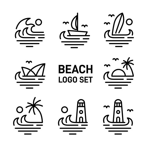 简约现代的海滩线条艺术设计海洋标志图片下载