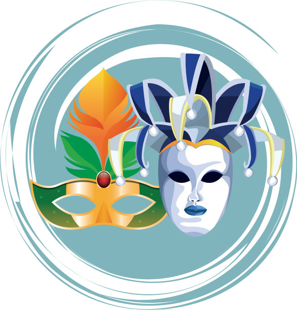 面具与羽毛圆形图标图片下载