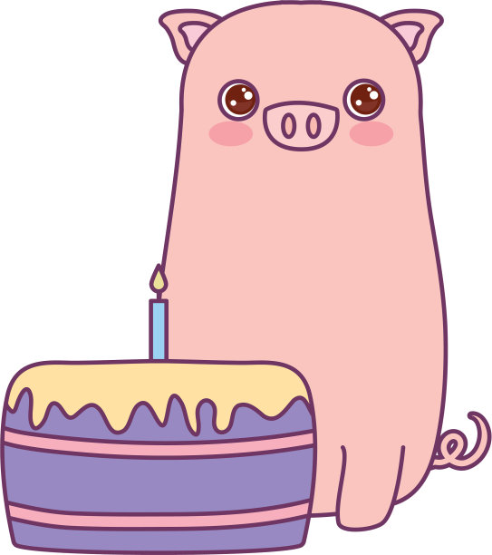 可爱的小猪动物和蛋糕生日图片下载