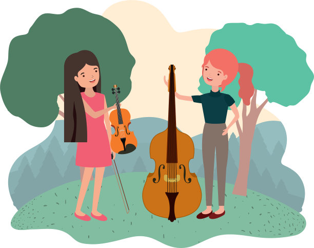 在风景中有乐器的女人图片下载