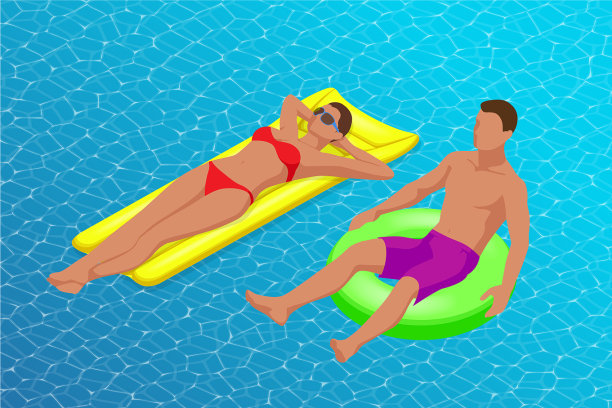 充气戒指和床垫年轻男人和女人图片下载