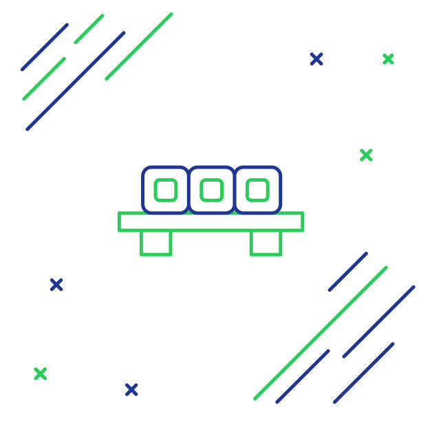 蓝绿线寿司在切菜板上的图标图片下载