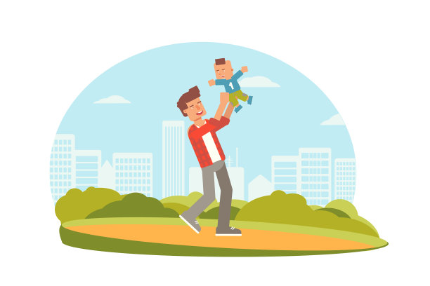 爸爸和儿子玩扁平的角色图片下载