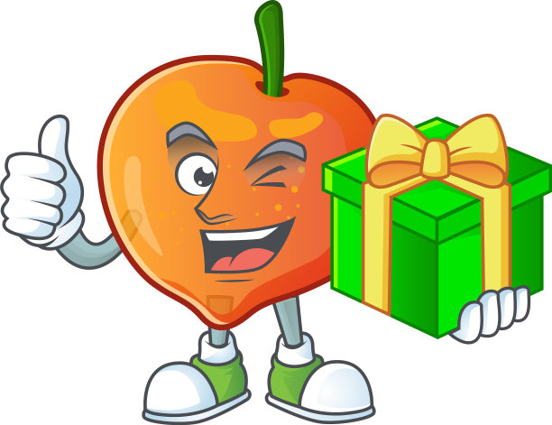 带有礼品的卡通人物油桃上了白色图片下载