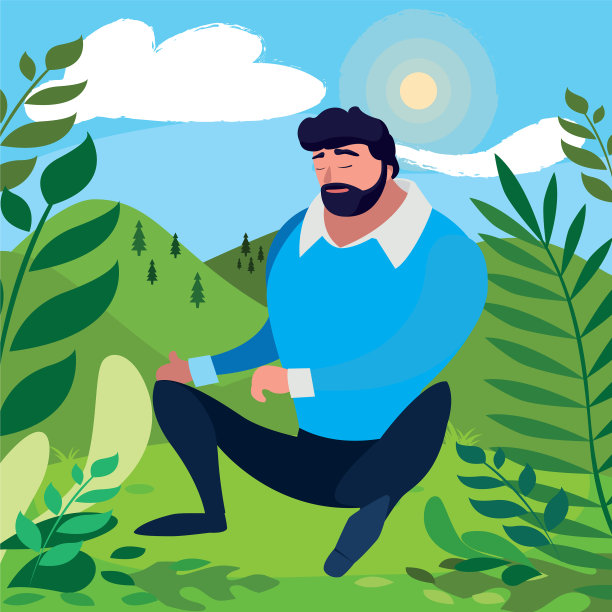 健壮的蓄着胡子的男人坐在田野里图片下载