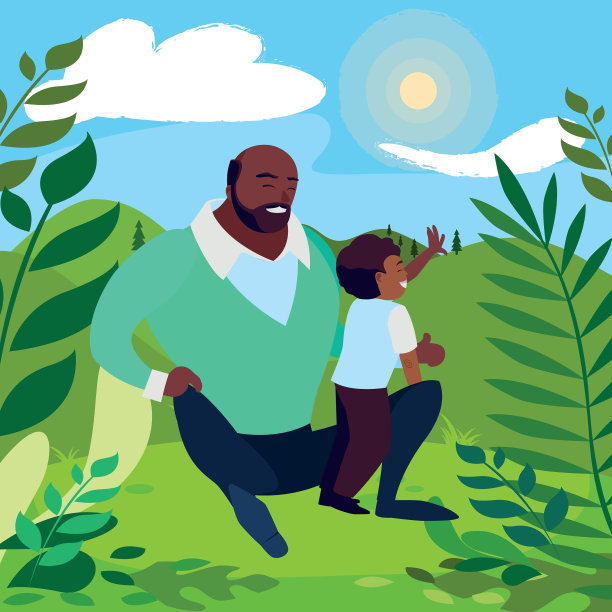 黑人父亲和儿子在田里图片下载