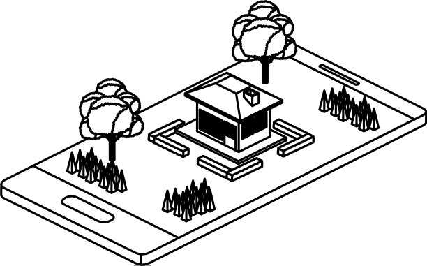 智能手机与营地和建筑等距图片下载