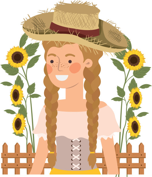 戴着草帽和向日葵的农妇图片下载