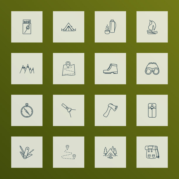 度假图标线条风格设置与地图斧图片下载