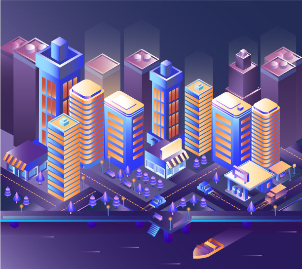 现代城市夜晚现代城市夜晚等距法图片下载