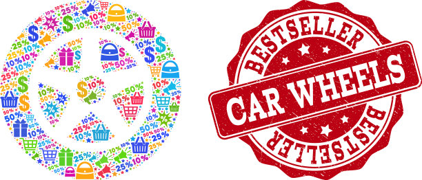 汽车车轮组成马赛克和刮印图片下载