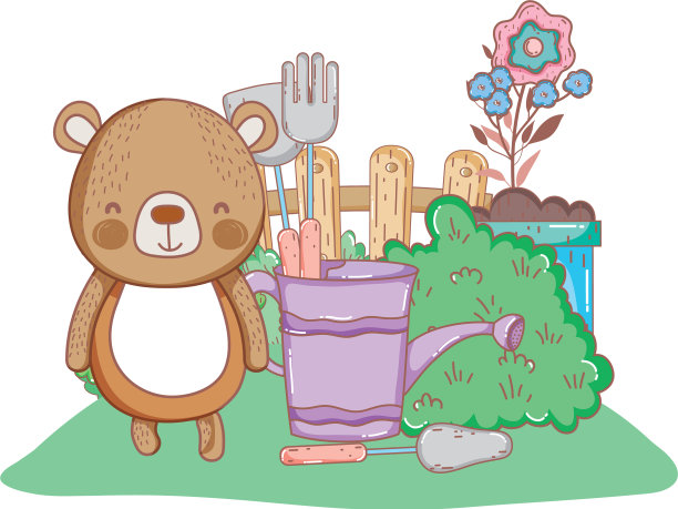 可爱的小熊在花园里图片下载