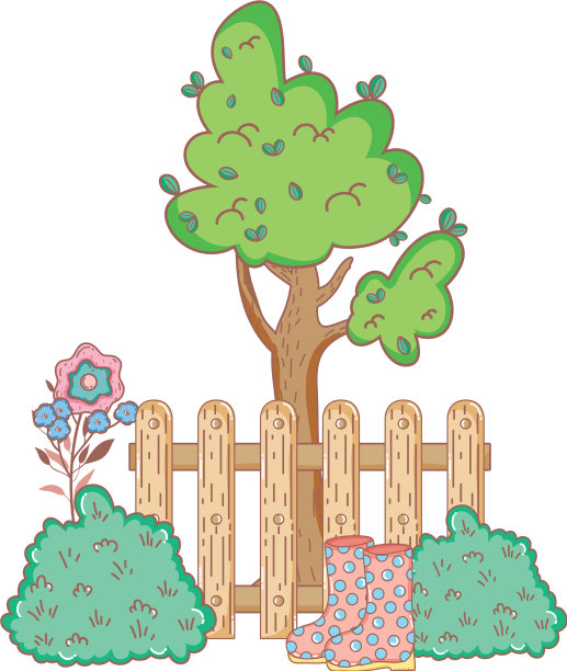 有篱笆和灌木的树木植物图片下载