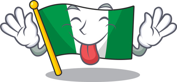 舌头伸出尼日利亚国旗折叠在卡通抽屉图片下载