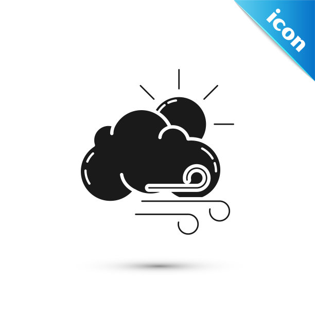 黑色多风天气图标孤立在白色上图片下载