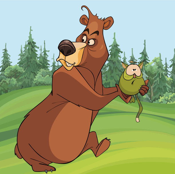 卡通熊小心地抱着受惊的猫图片下载