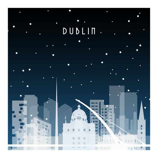 冬天的夜晚在都柏林的夜晚在平坦的风格图片下载