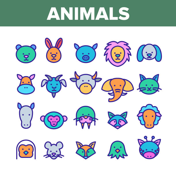 动物收集野生和农场图标颜色集图片下载