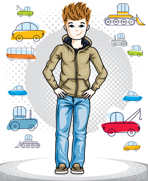 可爱的小男孩站在时尚的休闲图片下载