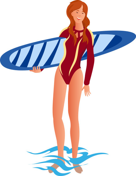 冲浪者女孩光栅在平面卡通图片下载