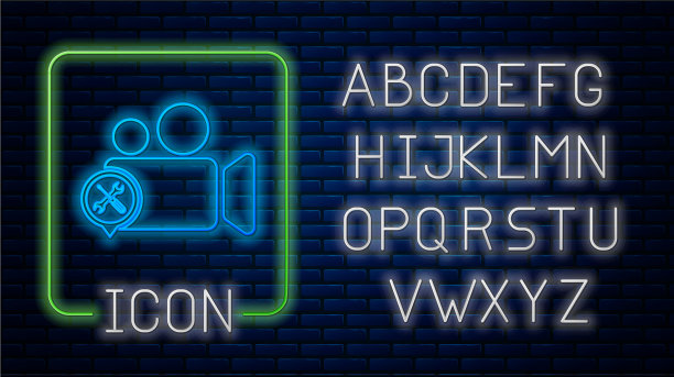 发光的霓虹灯摄像机，螺丝刀和图片下载