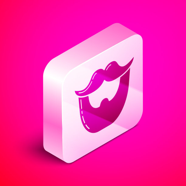 等距胡子和胡子图标孤立在粉红色图片下载