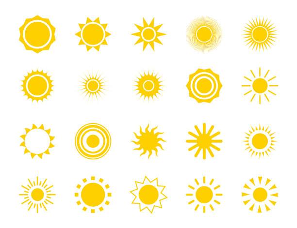 太阳剪影图标集 夏季圆形热量图片下载