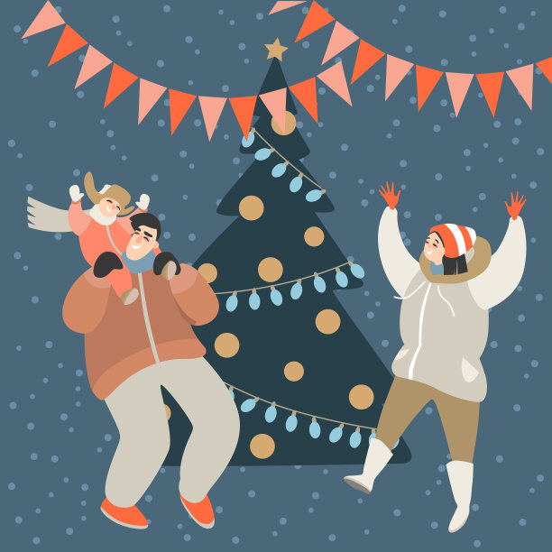 幸福的家庭在圣诞树上玩得开心图片下载