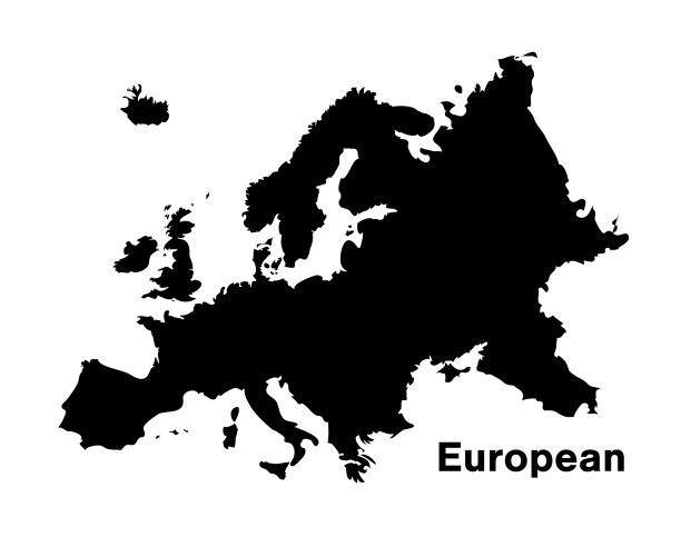 黑色剪影欧洲地图上的白色背景图片下载