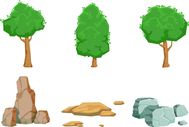 自然景观元素设置夏季树木和图片下载