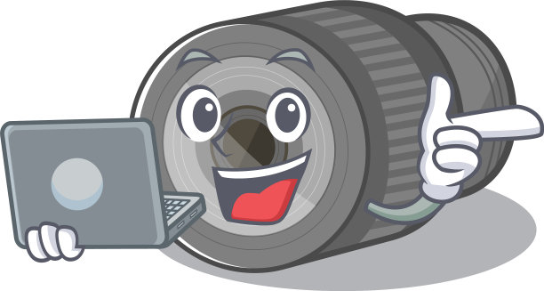 与笔记本变焦镜头吉祥物隔离图片下载