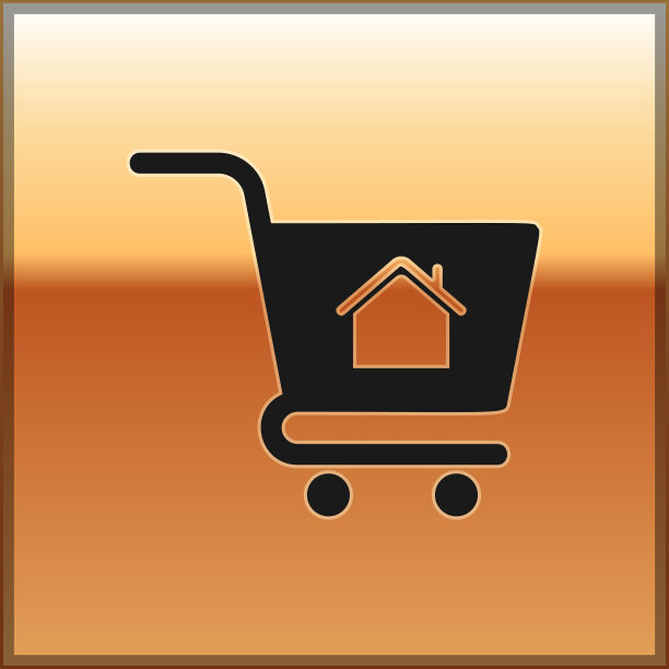 黑色购物车与房子图标隔离图片下载