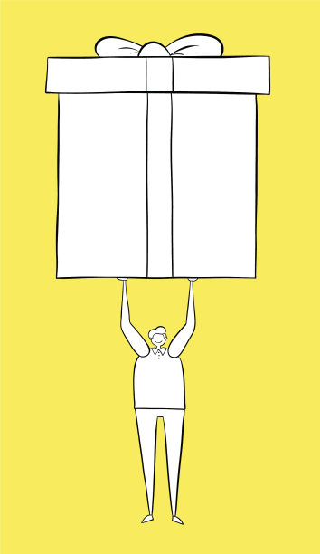 男子举起一个巨大的礼盒，我想知道里面装的是什么图片下载