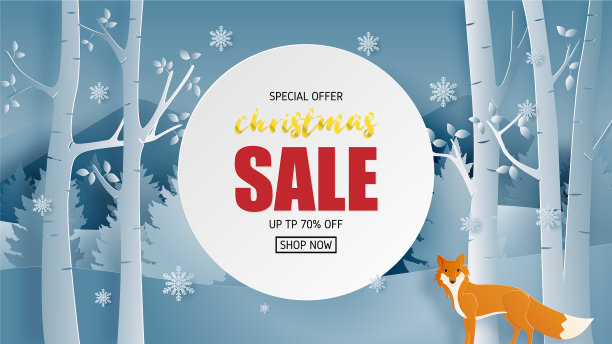 剪纸风格的圣诞促销横幅设计图片下载
