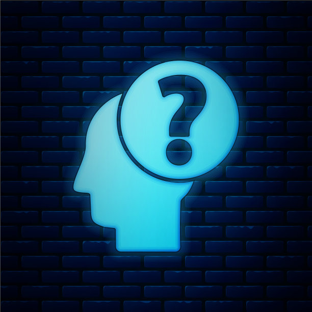 发光的带有问号图标的霓虹灯人头图片下载
