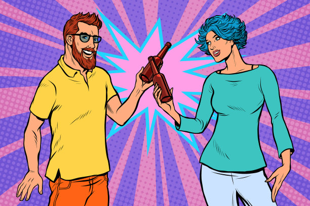 一对情侣在喝一瓶啤酒图片下载