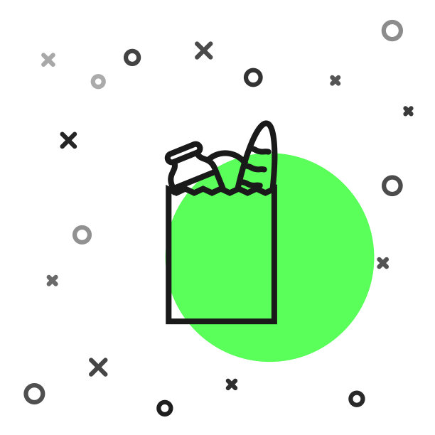 黑色线纸购物袋和食品图标图片下载