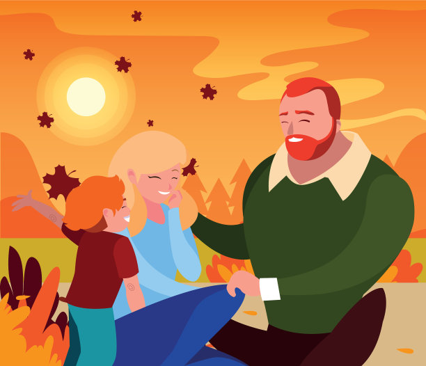 父亲和儿子在秋天设计图片下载